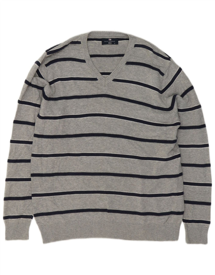 Marks & Spencer Pull Blue Harbor Col V Homme Gris Moyen Rayé