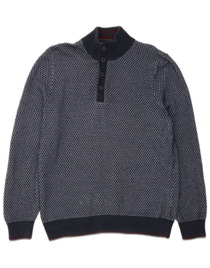 Blue Harbor Pull à col boutonné pour homme en coton à pois bleus