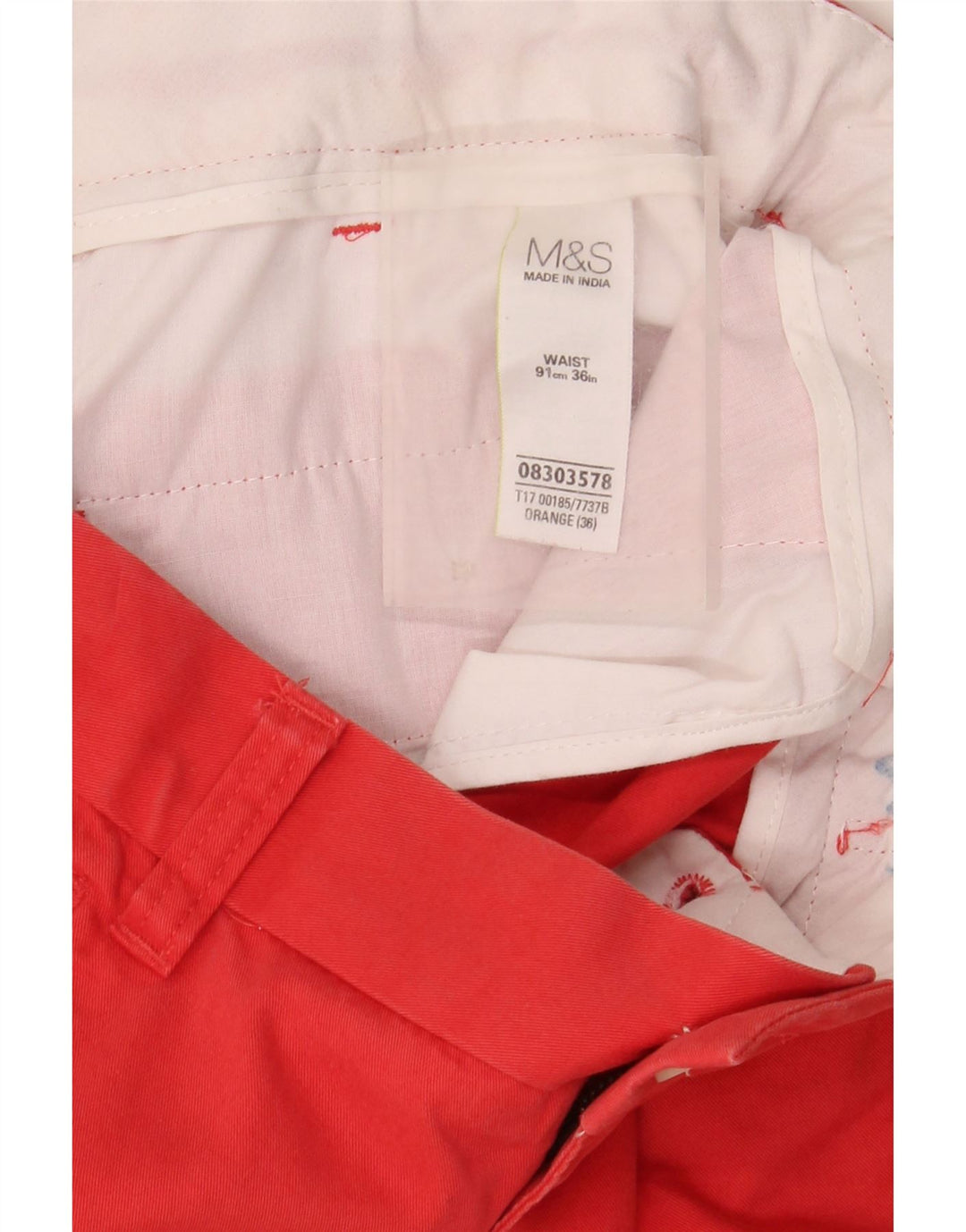 Marks & Spencer Short Chino Homme W36 Large Orange Coton