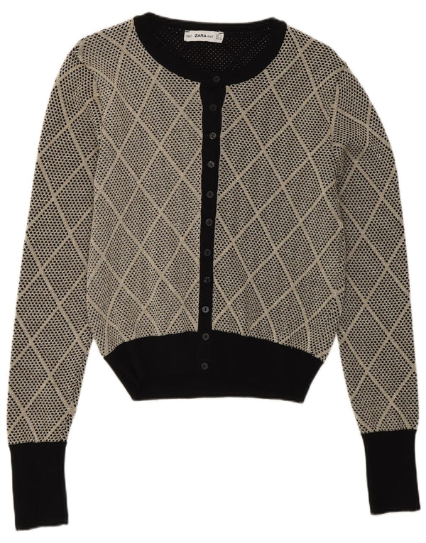 Zara Cardigan Femme Pull UK 10 Petit Gris Argyle/Diamant Viscose