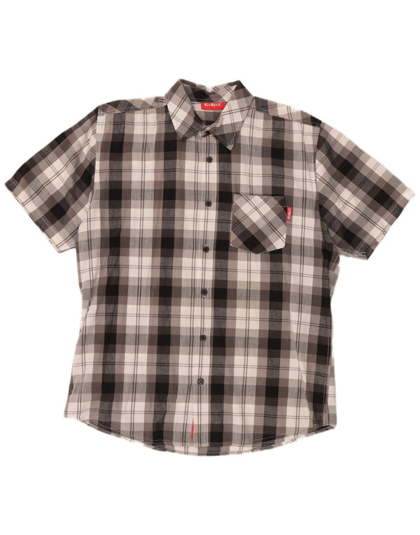 Kickers Chemise à manches courtes pour homme XL en coton à carreaux gris