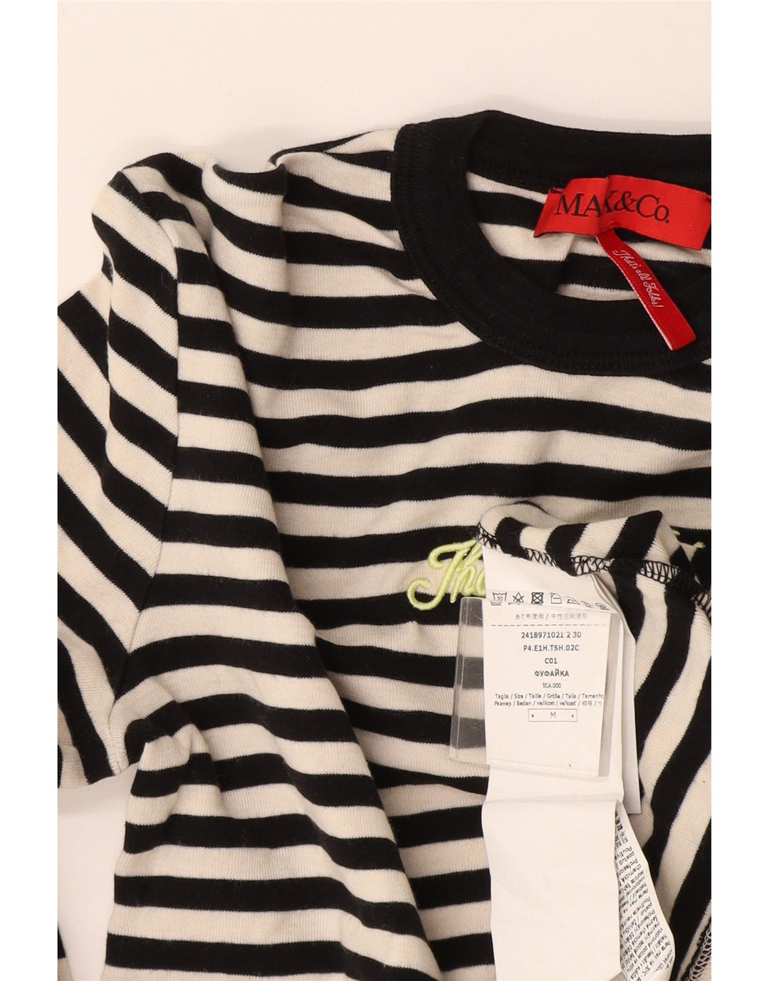 Max & Co. Haut court graphique à manches longues pour femme UK 12 Noir moyen rayé