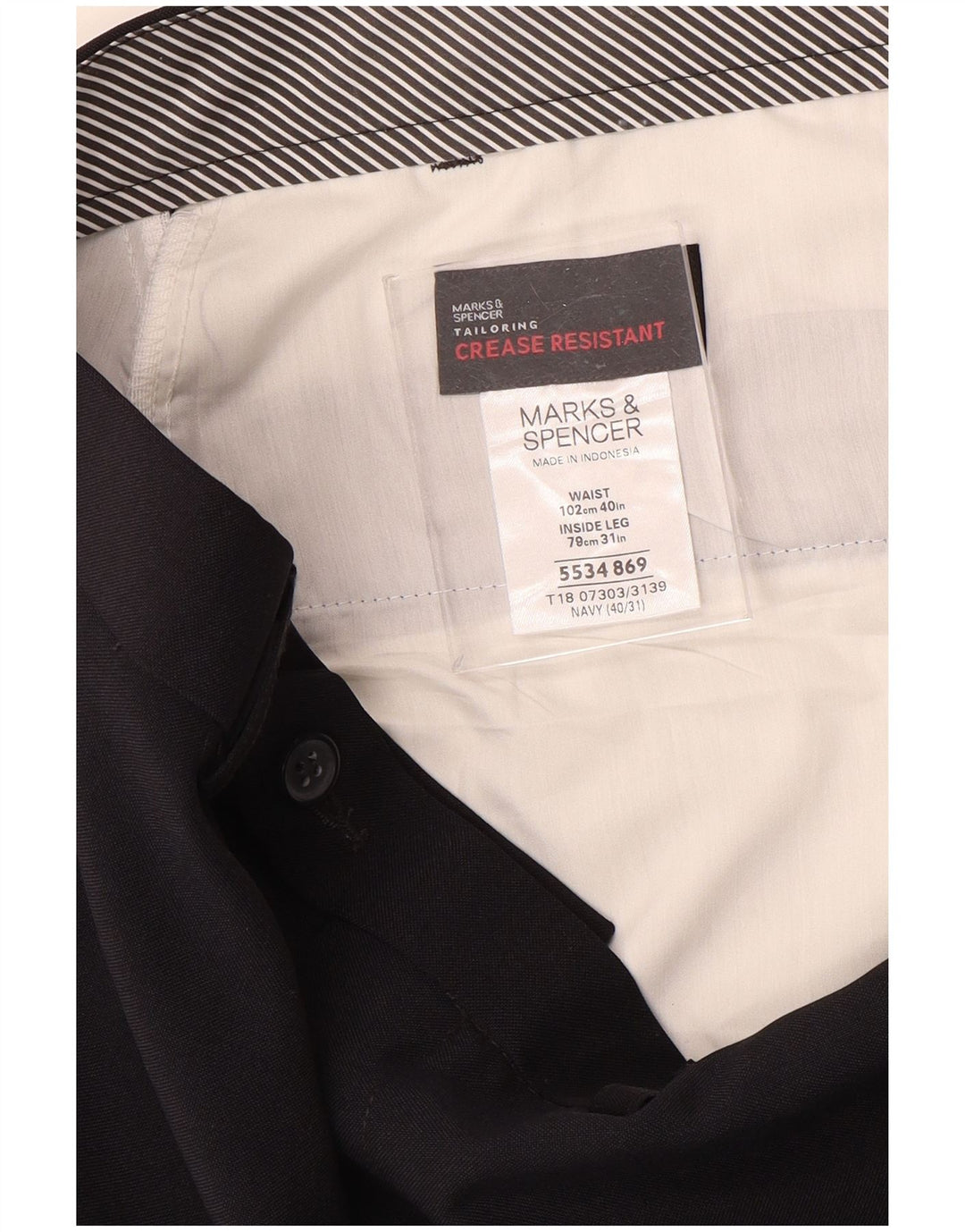 Marks & Spencer Pantalon de Costume Droit Homme W40 L31 Bleu Marine Polyester