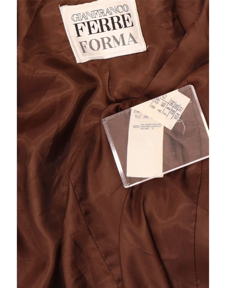 GIANFRANCO FERRE Veste Blazer 3 Boutons Femme UK 16 Grande Laine Marron
