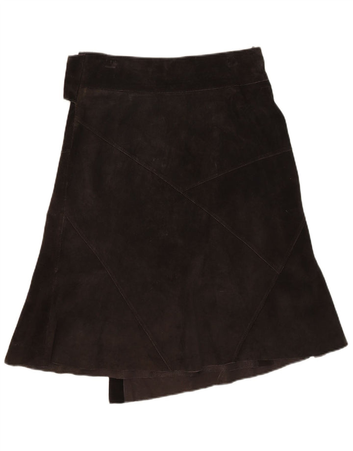 jupe portefeuille en cuir femme vintage EU 36 Petit W30 Marron