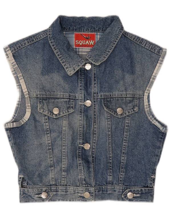 Squaw Womens Crop Denim Gilet UK 12 Bleu Moyen Coton