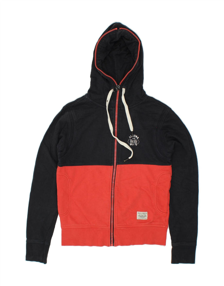 JACK & JONES Mens Zip Hoodie Sweater Small Black Colourblock Vintage Jack & Jones and Second-Hand Jack & Jones from Messina Hembry 