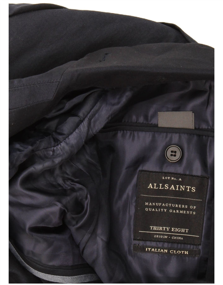 All Saints Veste blazer à 2 boutons pour homme UK 38 Bleu marine moyen Coton