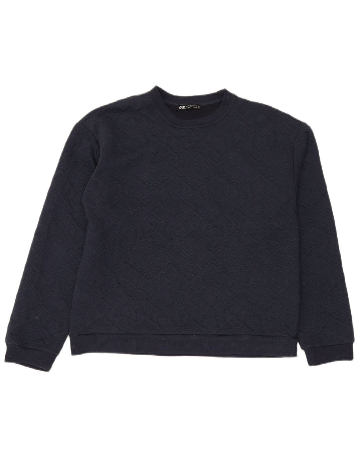 Zara Homme Sweatshirt Jumper Petit Bleu Marine Argyle/Diamant