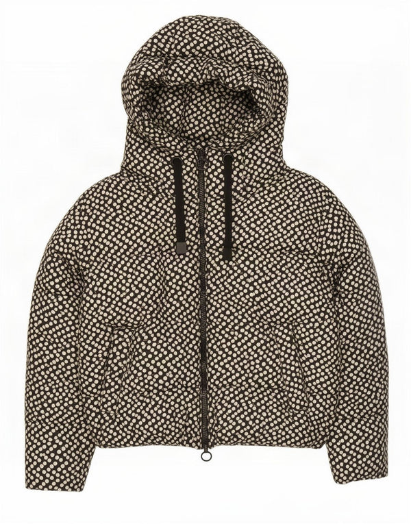 Zara Veste matelassée surdimensionnée à capuche pour femme UK 10 Petit pois noir