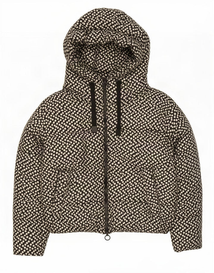 Zara Veste matelassée surdimensionnée à capuche pour femme UK 10 Petit pois noir