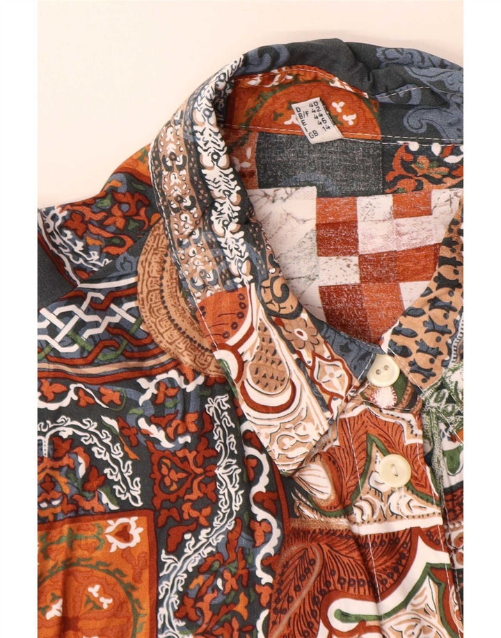 vintage Womens Longline Shirt UK 14 Grande Viscose Patchwork Multicolore