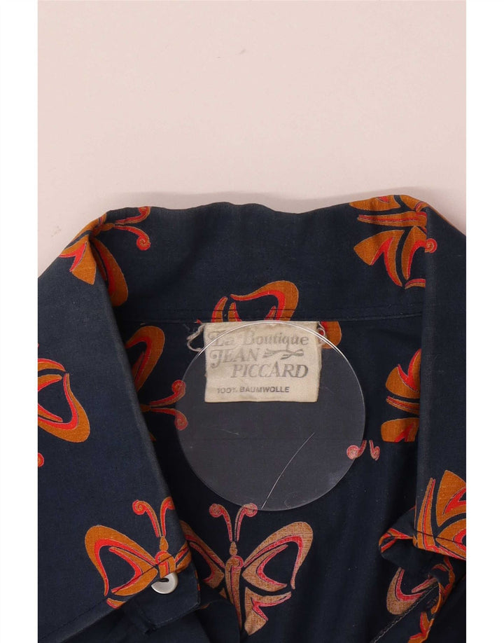 Chemise vintage à motif abstrait pour homme, grand papillon en coton bleu marine