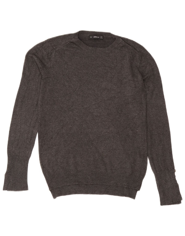 Zara Pull à col rond pour femme UK 12 Viscose mouchetée gris moyen