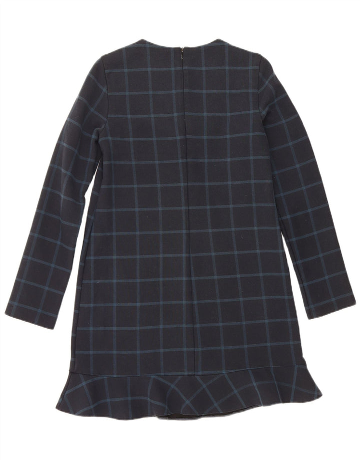 Zara Robe droite à manches longues pour femme UK 10 Petit carreaux bleu marine
