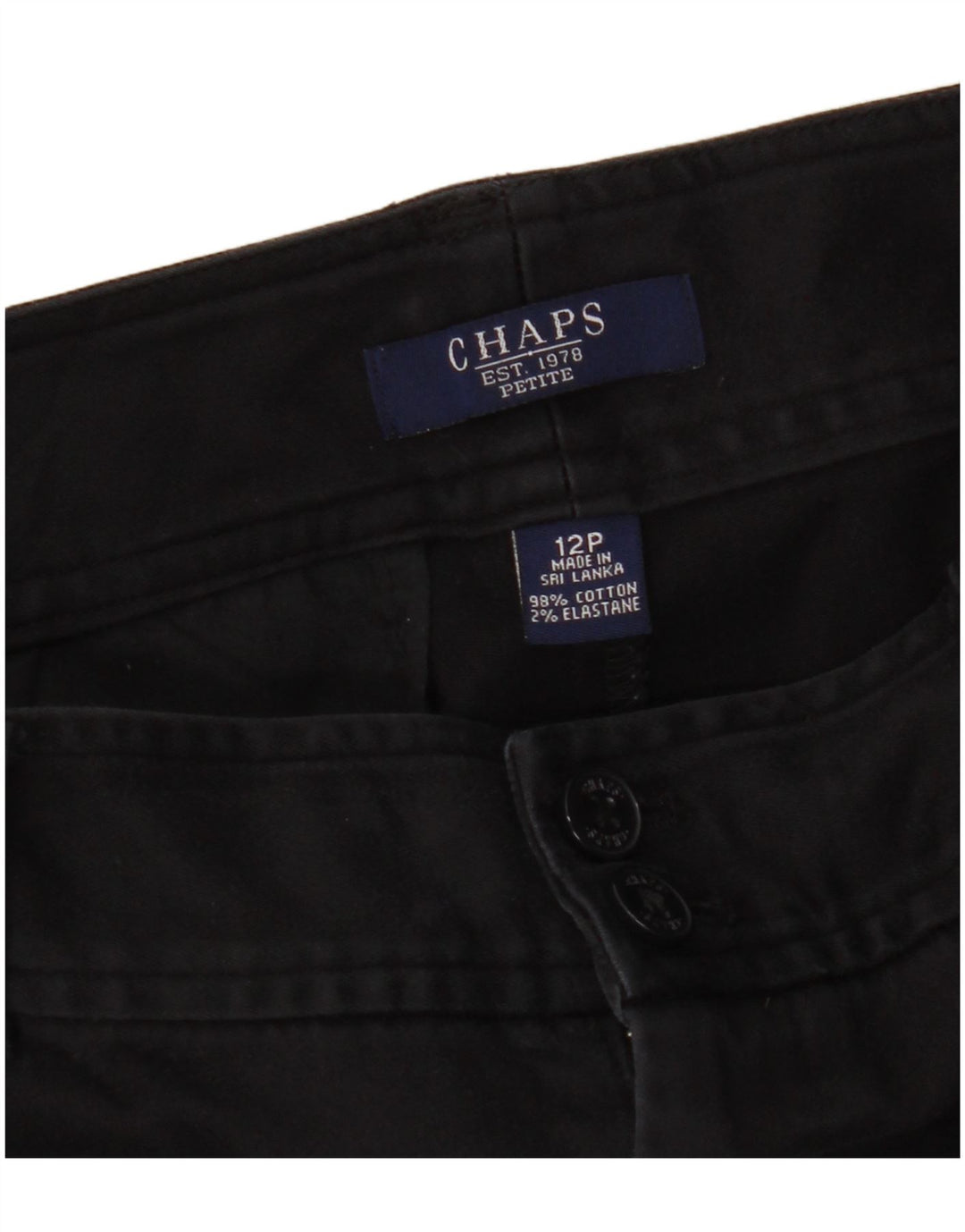 CHAPS Pantalon Chino Droit Petite Femme US 12 Large W32 L28 Noir
