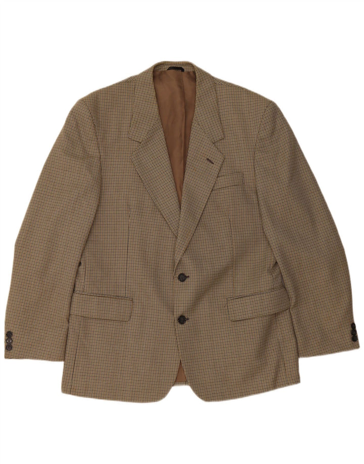 Bersani Veste Blazer 2 Boutons Homme UK 40 Large Marron Pied-de-Poule Polyester