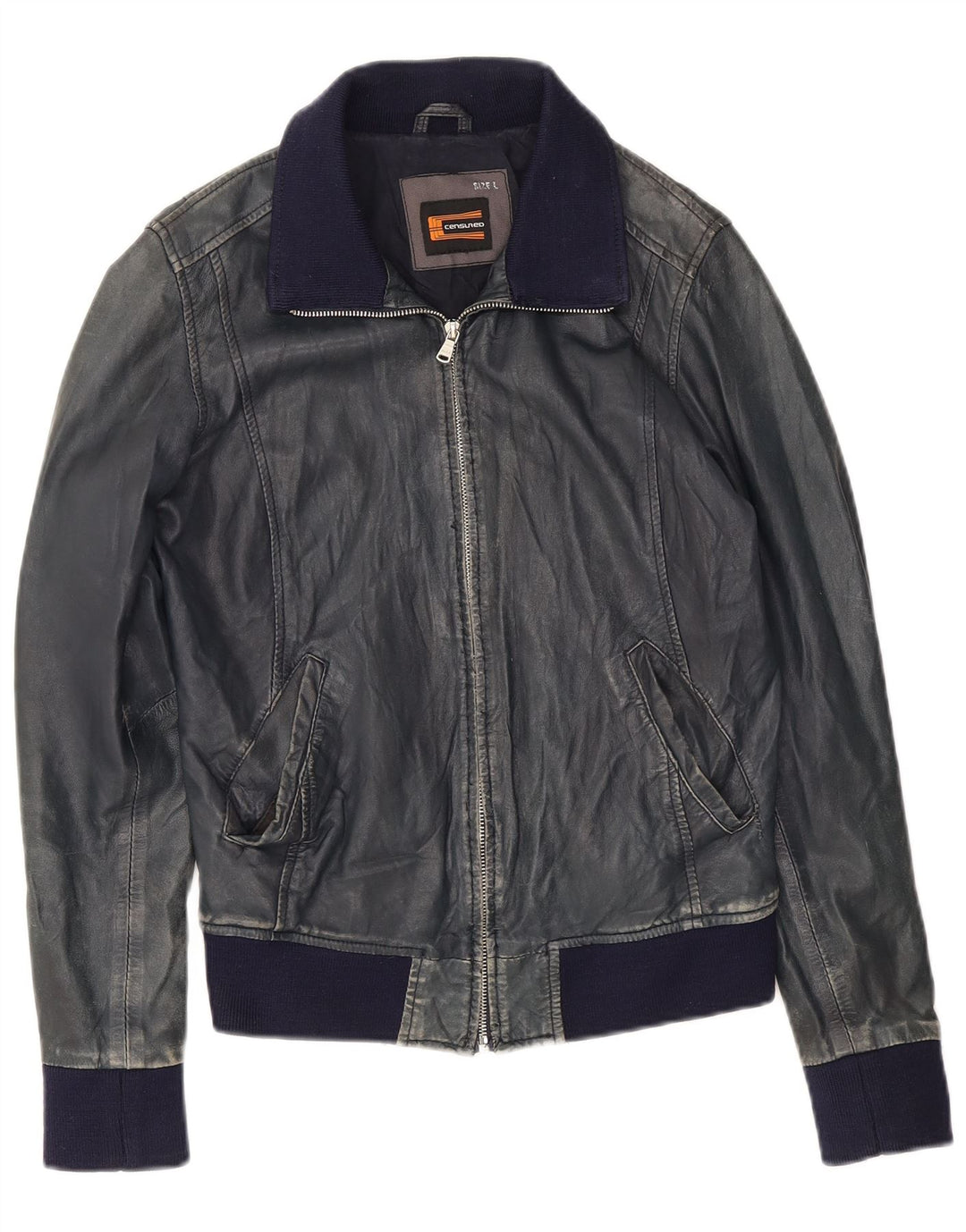 Censured Veste en cuir bomber pour femme UK 14 Grand cuir bleu marine