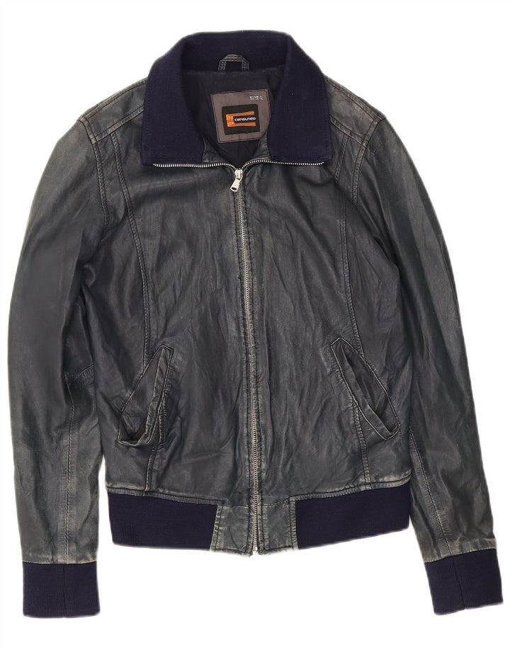 Censured Veste en cuir bomber pour femme UK 14 Grand cuir bleu marine