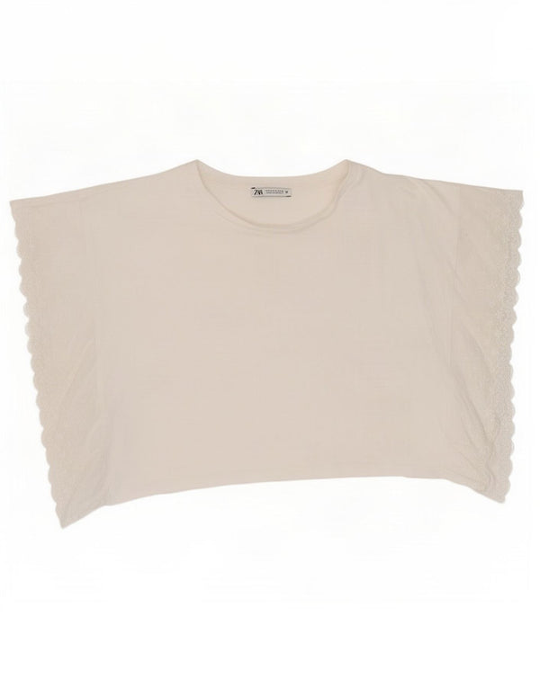 Zara Womens Loose Fit Crop T-Shirt Top UK 10 Petit Coton Blanc