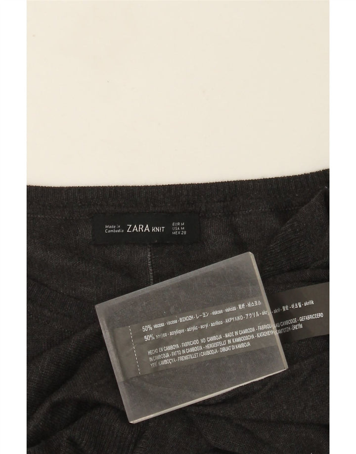 ZARA Femme Pull Col Bateau UK 14 Gris Moyen Viscose