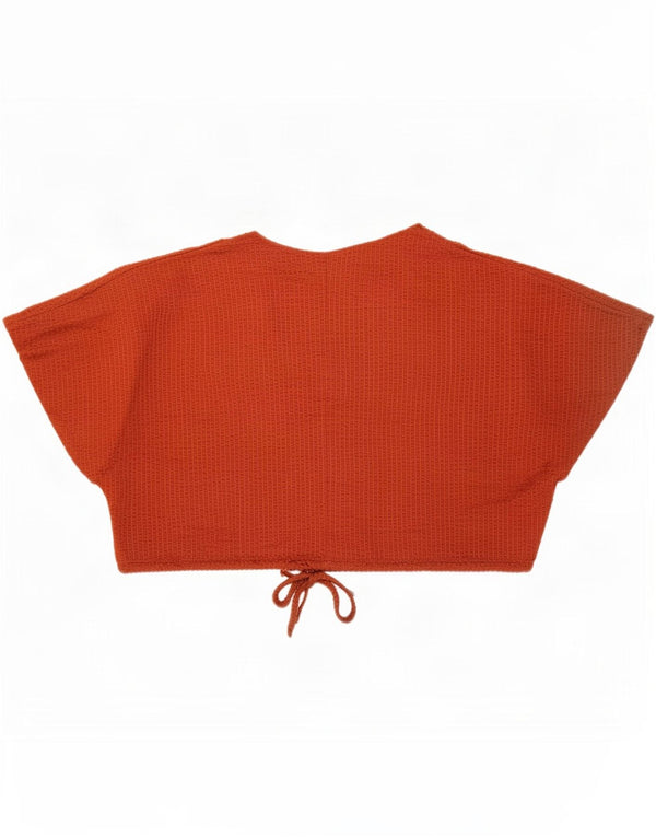 Zara Femme Trafaluc Crop Blouse Oversize Top UK 14 Marron Moyen Coton