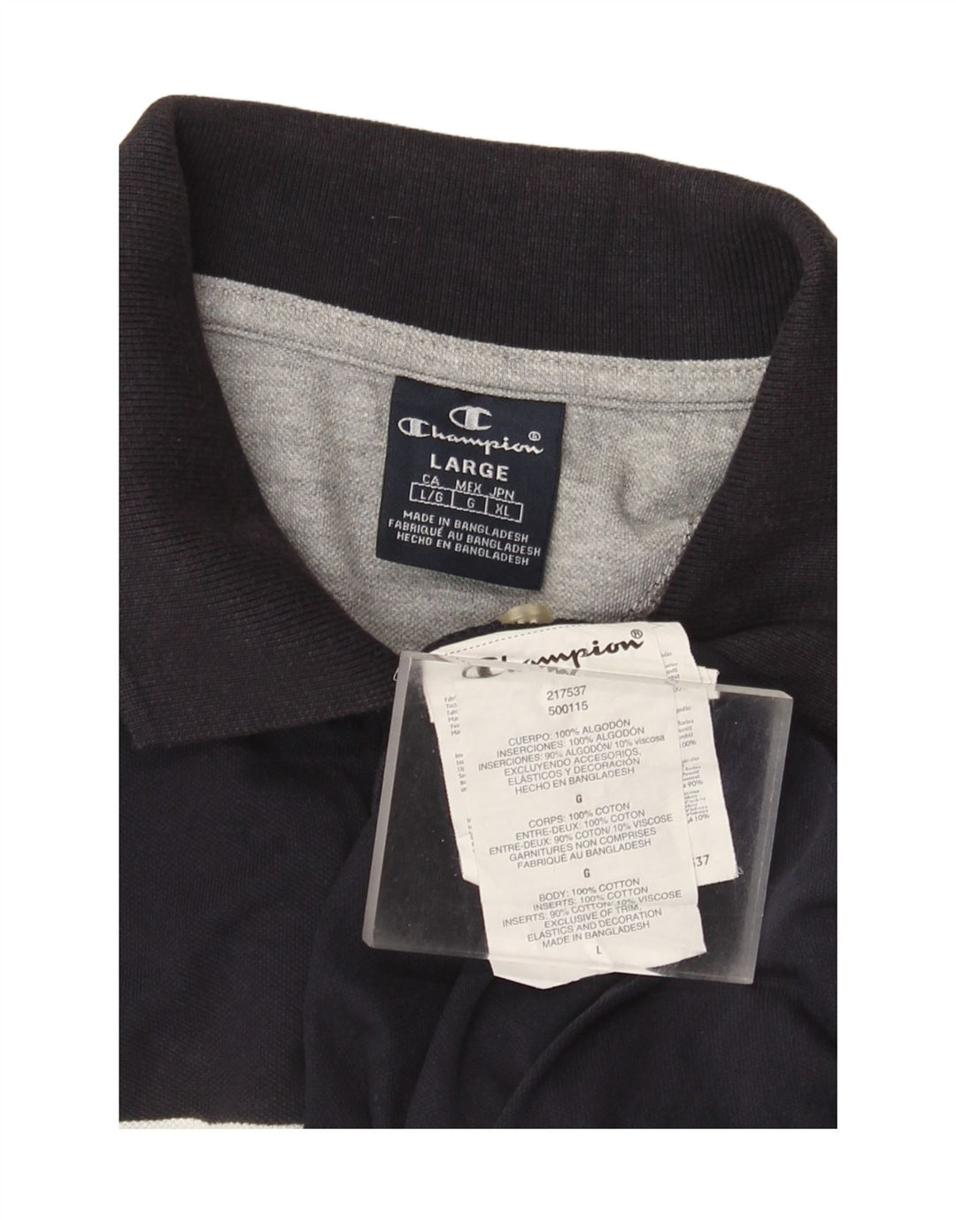 Champion Polo Homme Large Bleu Marine Rayé Coton