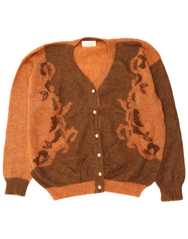 VINTAGE Pull Cardigan Femme UK 18 XL Orange Colourblock Mohair