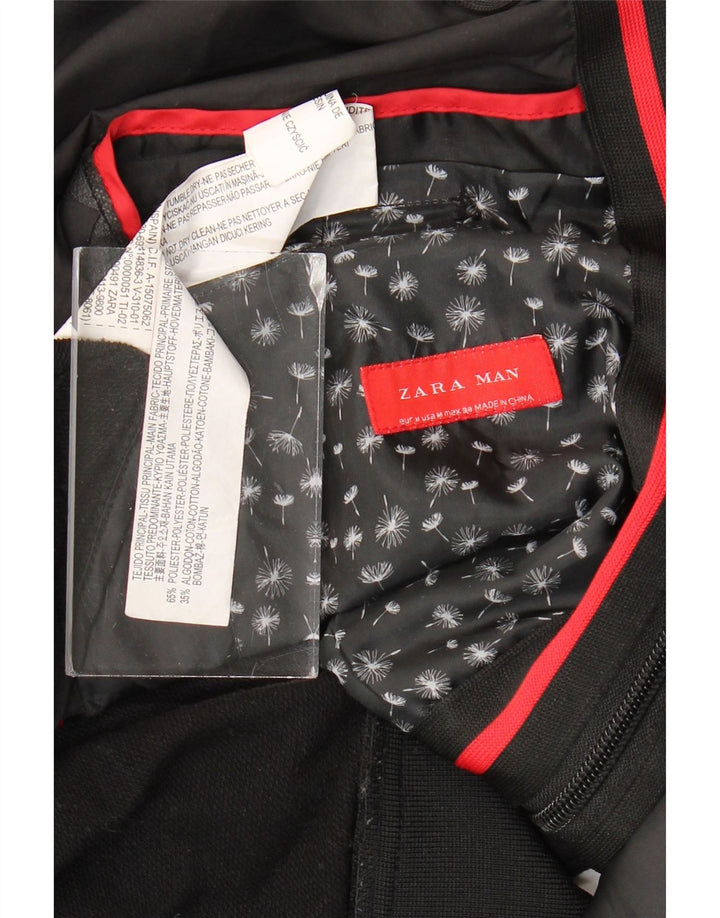 Zara Veste bomber à capuche pour homme UK 38 Medium Noir Colorblock Polyester