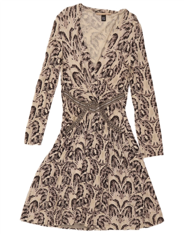 Roberto Cavalli Robe trapèze à motif abstrait pour femme IT 46 Large Blanc cassé