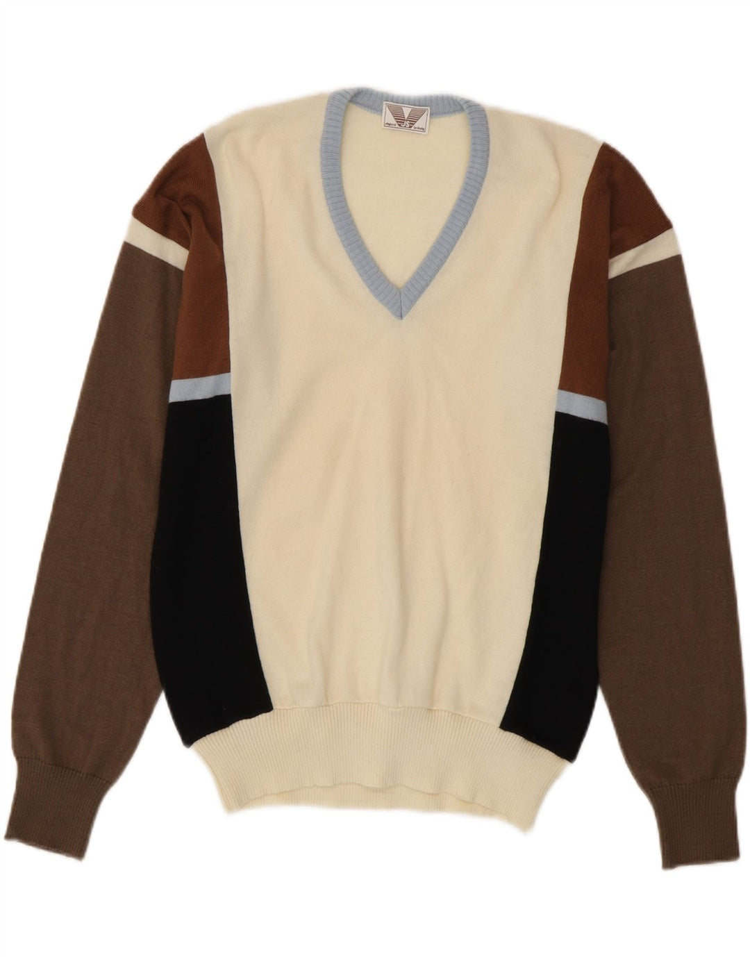 VINTAGE Pull col V pour homme IT 50 Medium Multicolore Colourblock