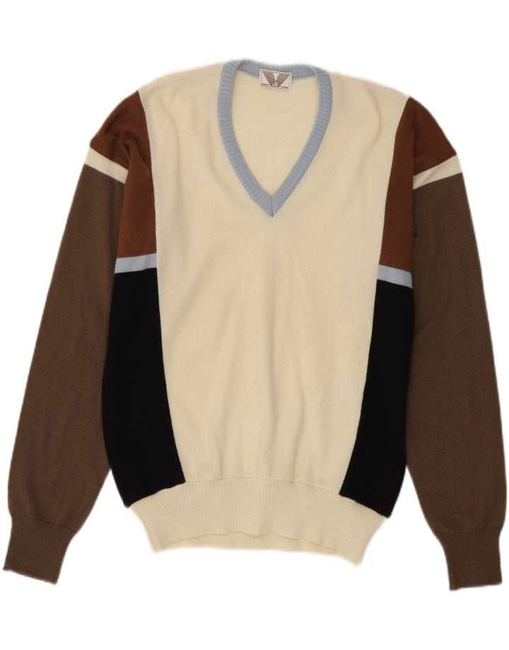 VINTAGE Pull col V pour homme IT 50 Medium Multicolore Colourblock