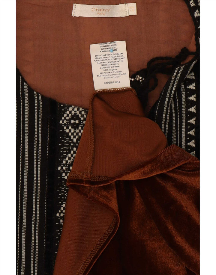 vintage Womens Cardigan Top UK 16 Grand Polyester Géométrique Marron
