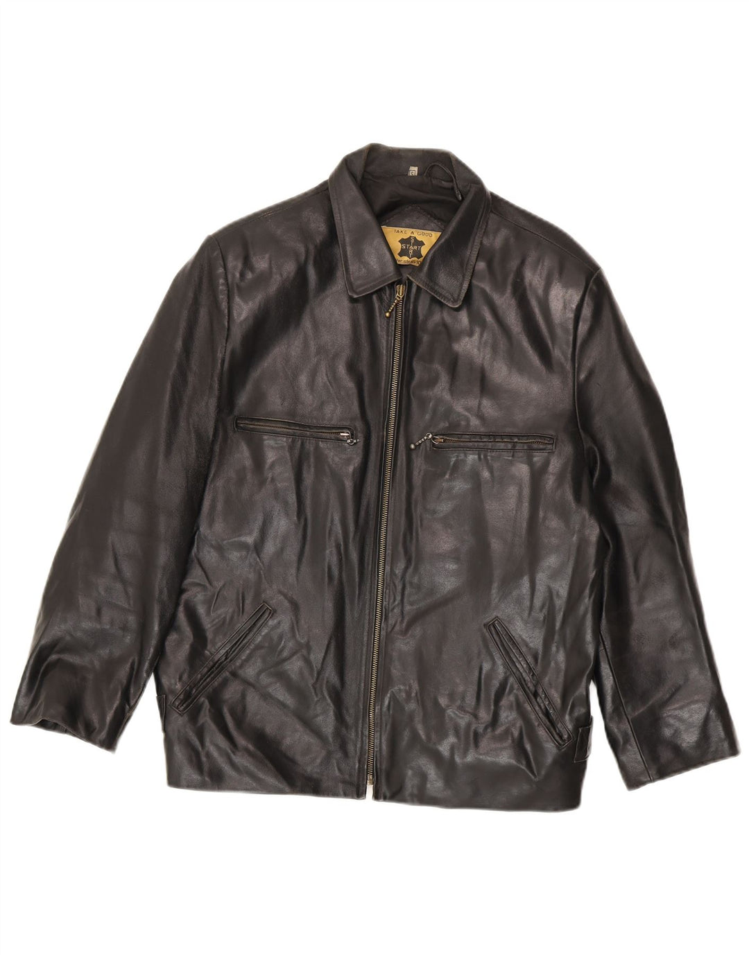 veste en cuir homme vintage UK 36 Petit cuir noir