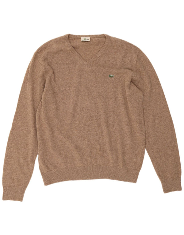 Lacoste Pull col V pour homme Taille 6 XL Laine mouchetée beige