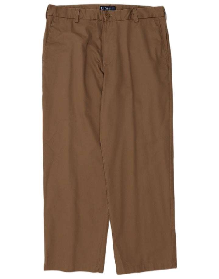 IZOD Pantalon Chino Droit Homme W3 L30 Marron Coton