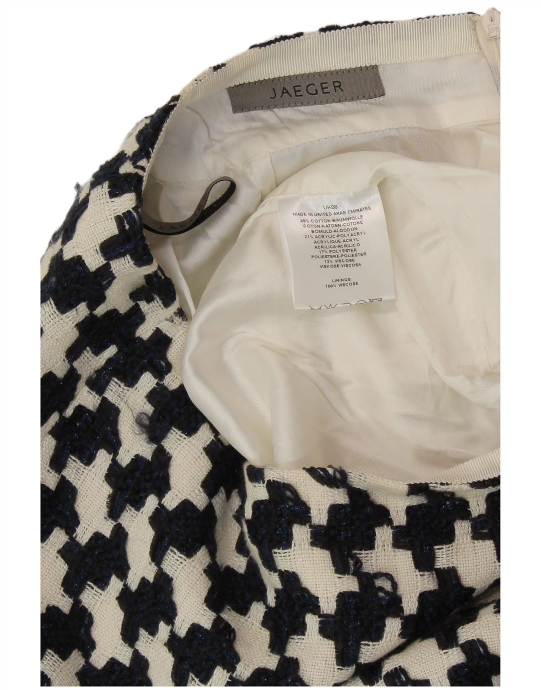 JAEGER Jupe crayon femme UK 8 Small W27 Coton pied-de-poule noir