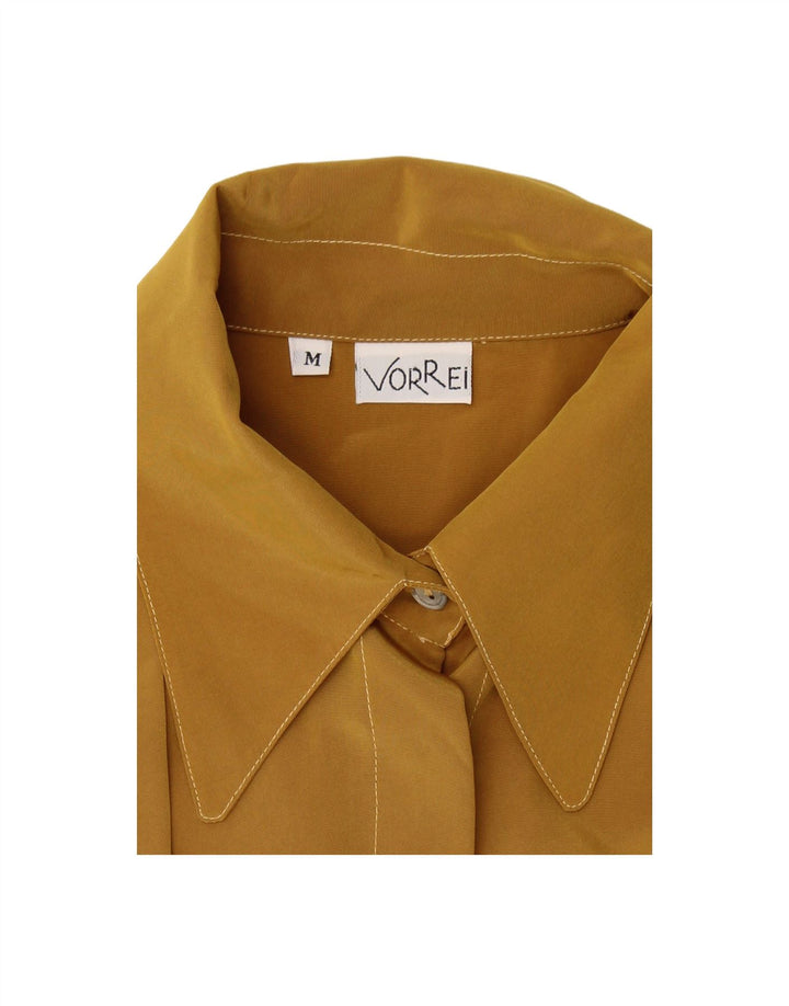 VINTAGE Womens Shirt Blouse UK 14 Medium Yellow Polyamide