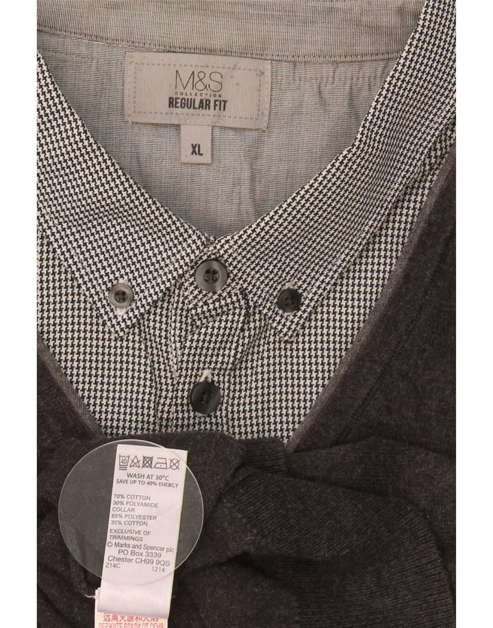 Marks & Spencer Pull coupe classique à col en V pour homme XL Gris Coton
