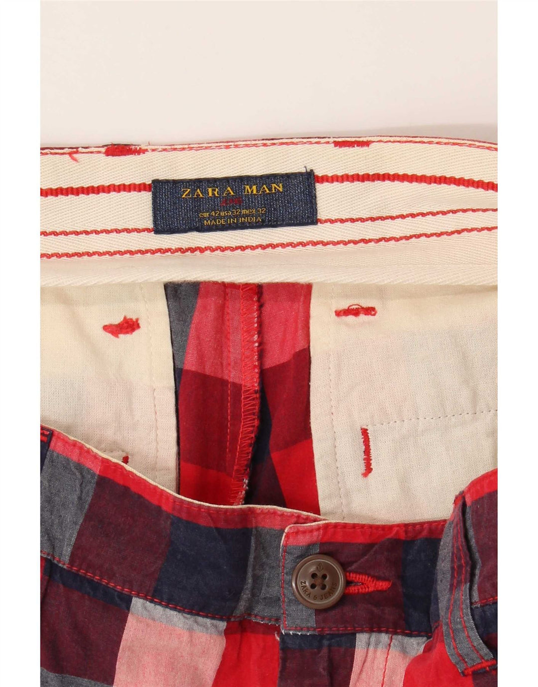 Zara Short Chino Homme EU 42 Large W32 Vichy Rouge