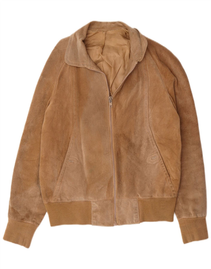vintage Mens Suede Bomber Jacket UK 38 Beige Moyen