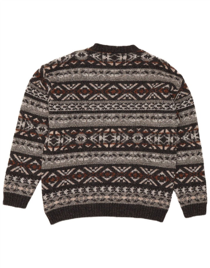 vintage Mens Crew Neck Jumper Pull Moyen Multicolore Fair Isle
