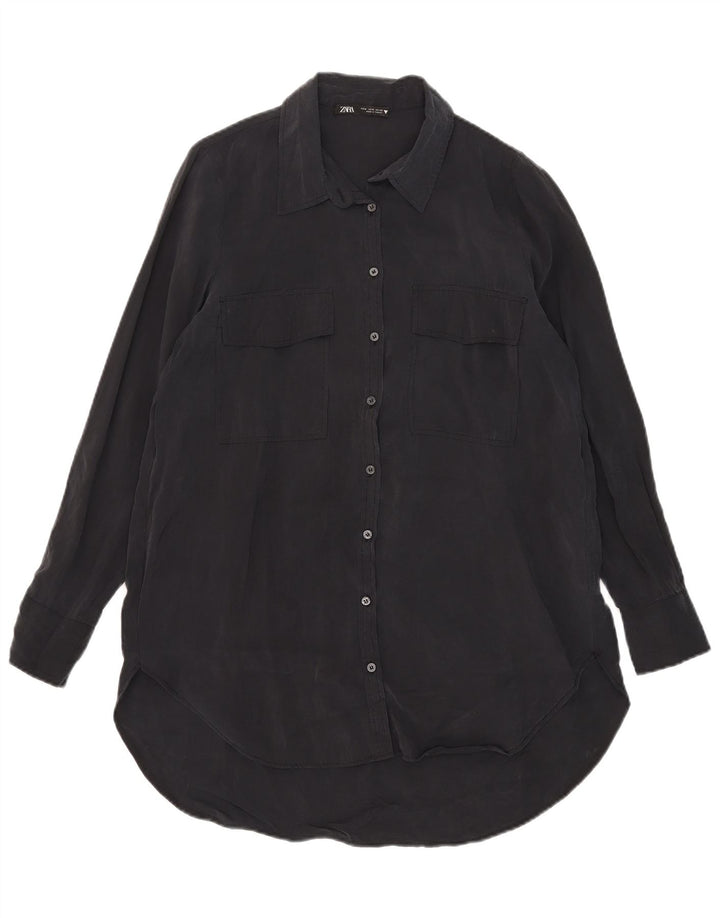 ZARA Robe chemise pour femme UK 44 Medium Noir Modal