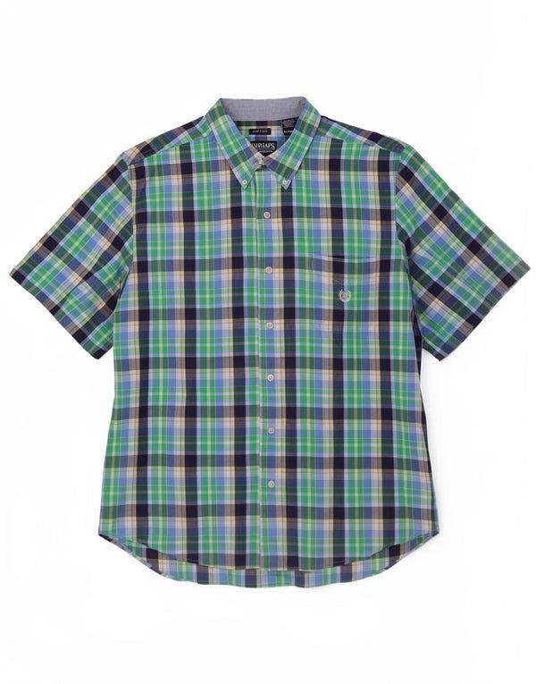 Chaps Chemise à manches courtes pour homme XL en coton à carreaux vert