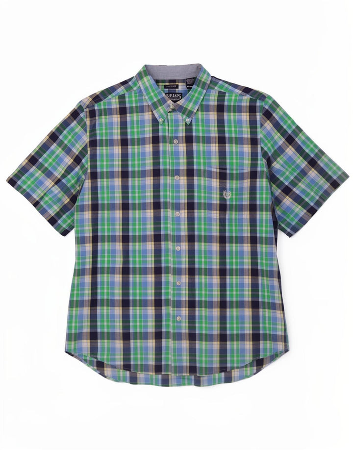 Chaps Chemise à manches courtes pour homme XL en coton à carreaux vert