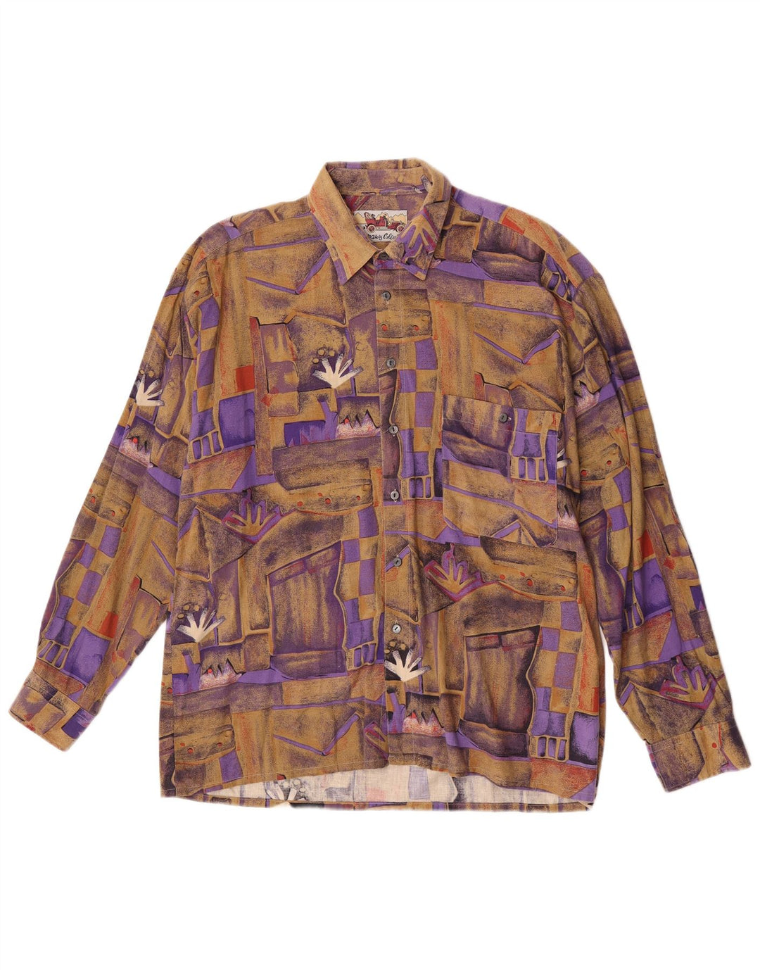 Chemise Homme Vintage Grand Marron Géométrique