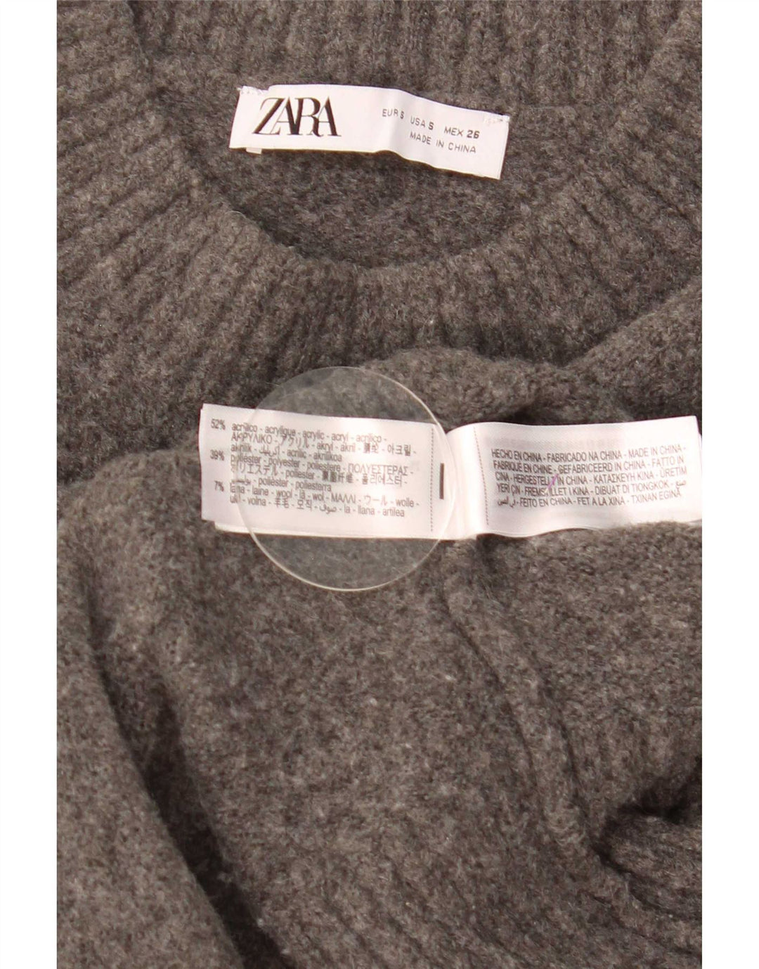 Zara Pull court surdimensionné à col rond pour femme UK 10 Petit Gris