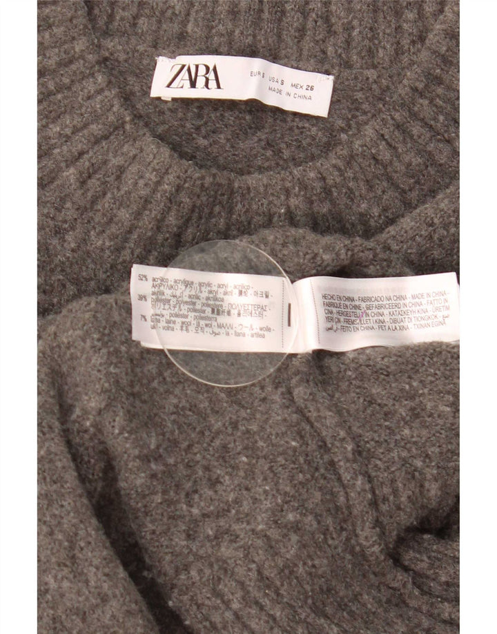 Zara Pull court surdimensionné à col rond pour femme UK 10 Petit Gris