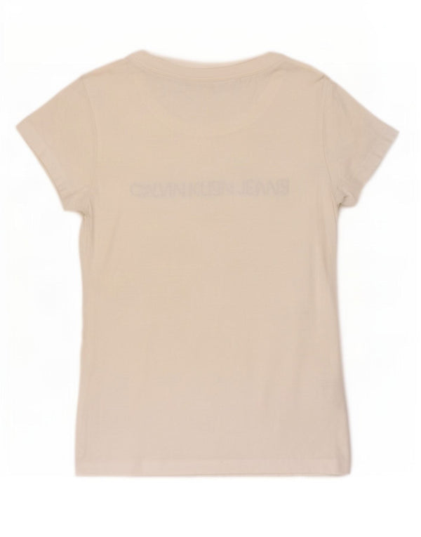 Calvin Klein Jeans T-shirt graphique pour femme UK 12 Medium Off White Coton