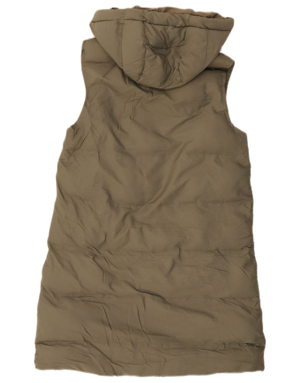 Zara Manteau matelassé surdimensionné à capuche sans manches pour femme UK 6 XS Kaki Polyester